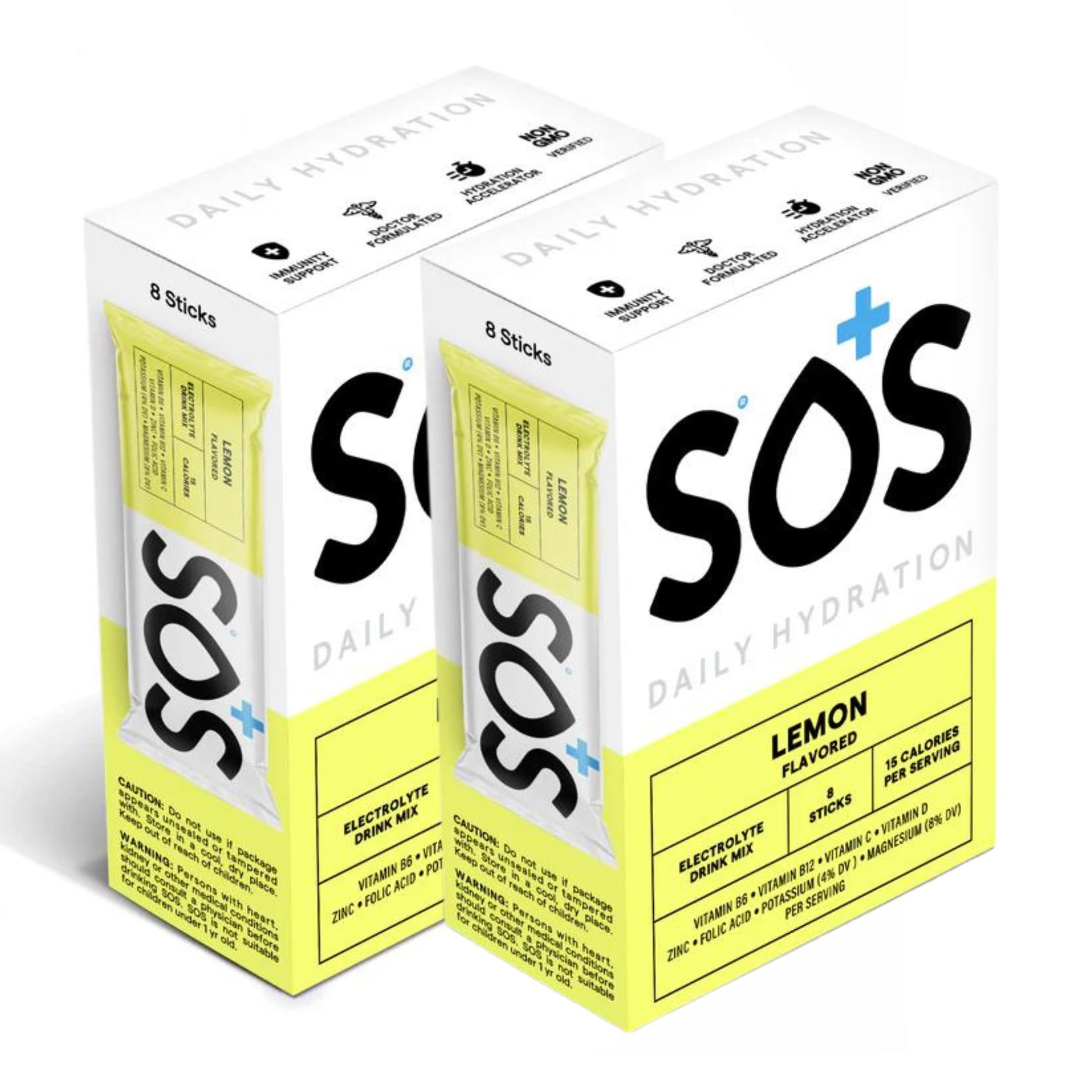 SOSHydration Rapid Action Lemon Flavour (16 Powder Sachets) Daily Hydration Packed with Vitamins, Highly Versatile Energy Boost for Travel, Recovery and Wellbeing | Low Sugar