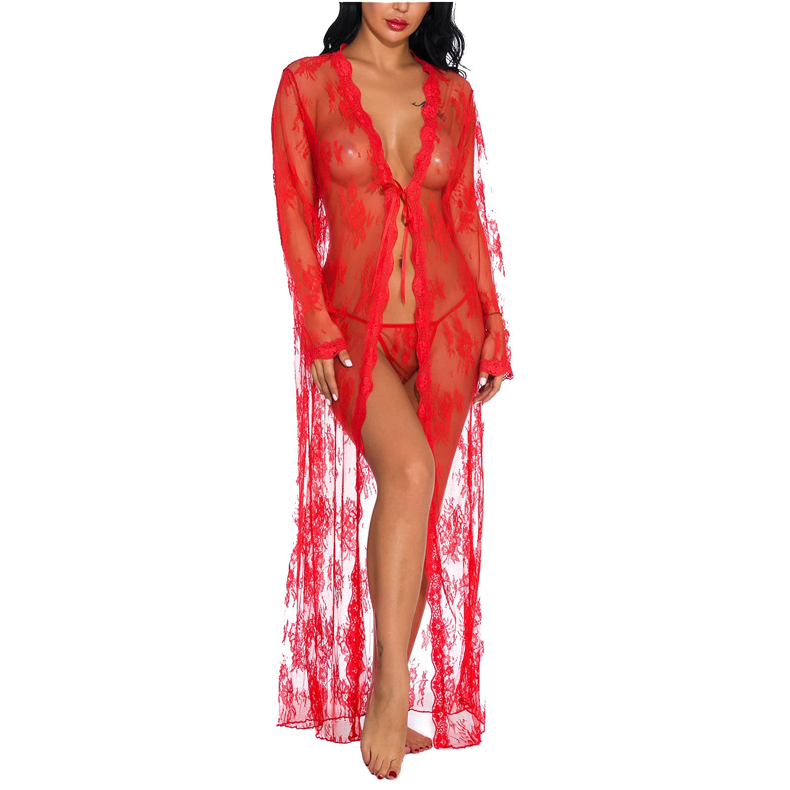 Women's Lingerie, Sleep & Lounge Satin One Piece Pajamas Sleepwear See Through Plus Size Teddy Babydoll Long Nightdress
