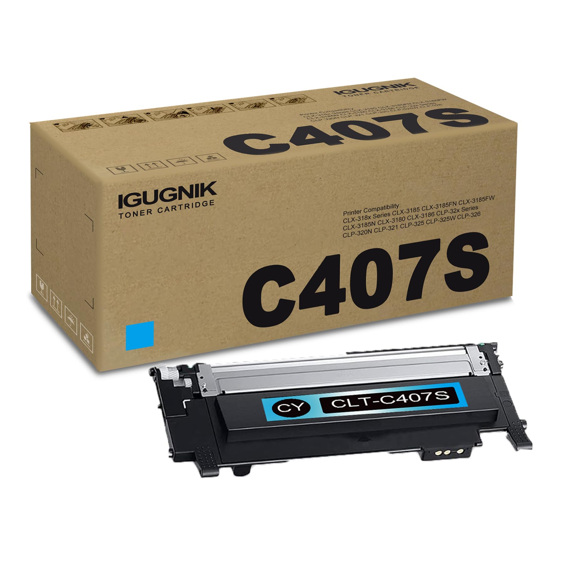 1 Pack CLT-C407S Cyan Toner Cartridge Replacement for Samsung CLT-C407S Work with CLX-318x Series CLX-3185 CLX-3185FN CLX-3185FW CLX-3185N CLX-3180
