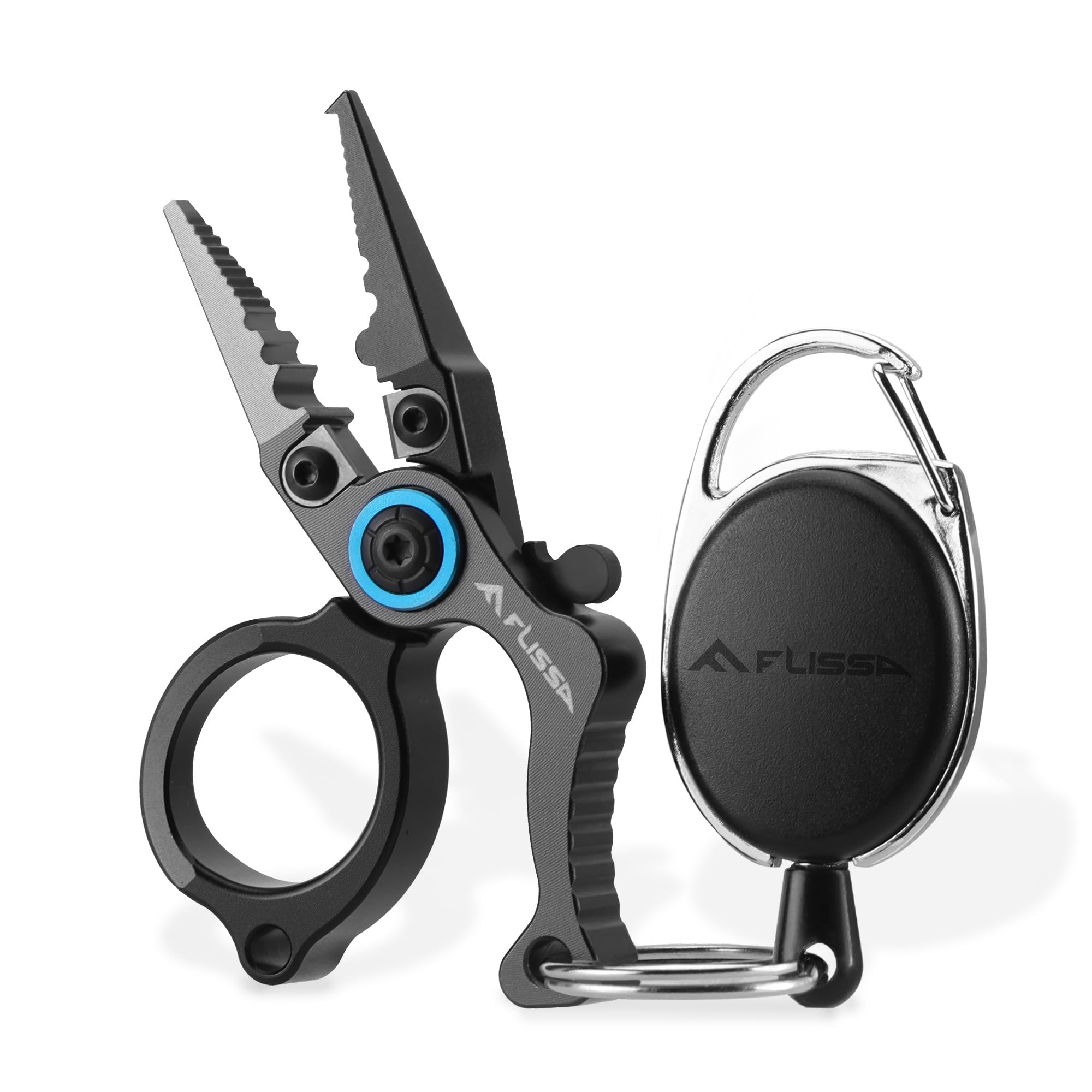 FLISSA Mini Fishing Pliers, Multi-Functional Fish Pliers with Tungsten Steel Cutter, Aluminium Alloy Handle, Safety Lock & Fly Fishing Retractor, Perfect for Sea & Freshwater Fishing