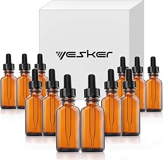 Amber Glass Bottles for Essential Oils with Glass Eye Dropper 30 ml (1oz) for Essential Oils, Chemistry Lab Chemicals, Colognes & Perfumes (12 pack)