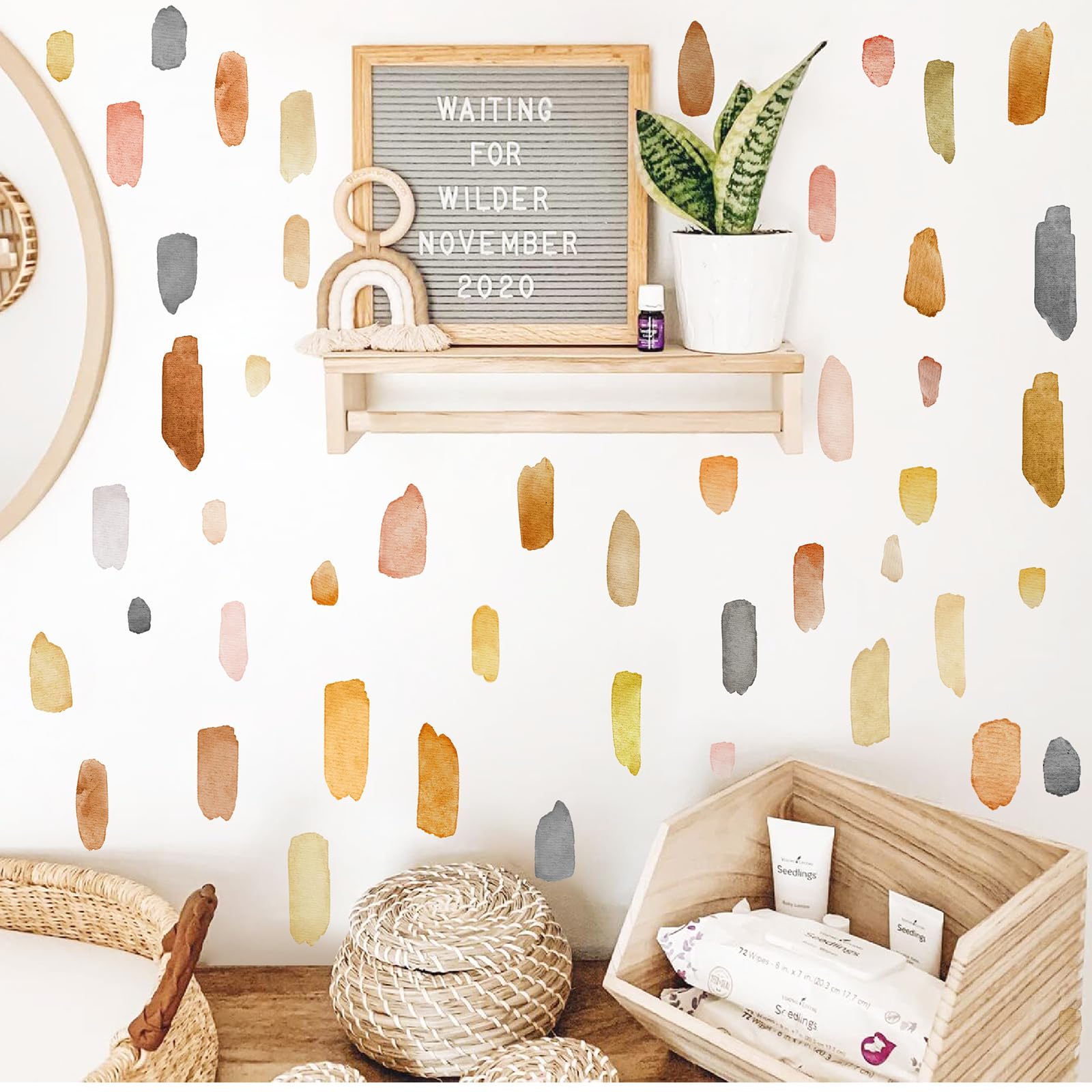 MOSITU Watercolour Brush Stroke Wall Stickers 72 Pcs 3 Sheets Abstract Art Decals Peel and Stick Removable for Bedroom Nursery Living Room Boho Decor