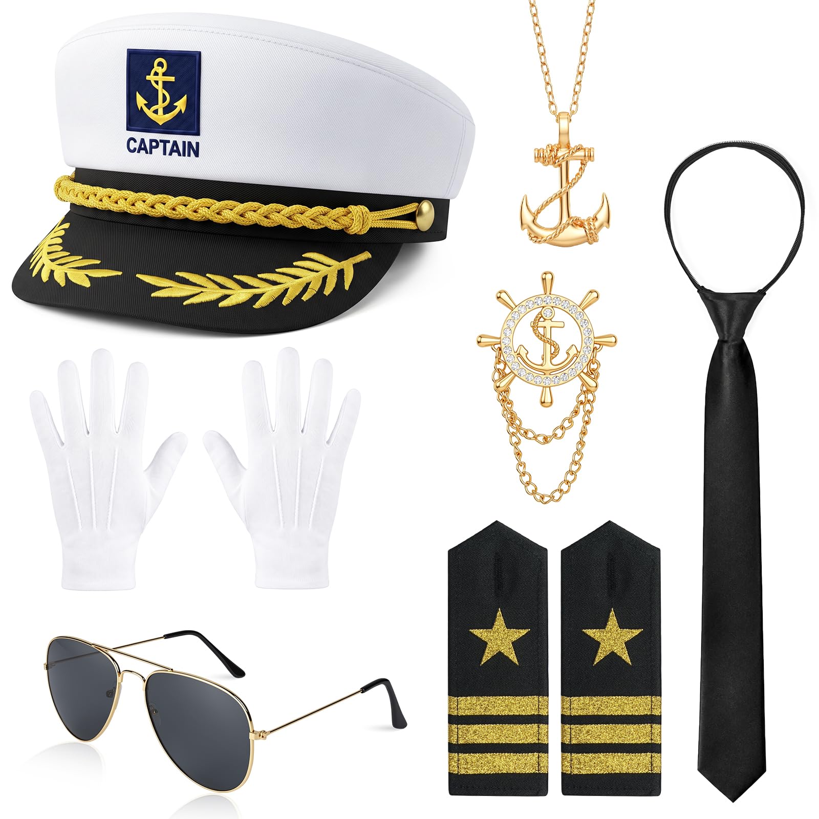AUYAO Sailor Hat 7 Pcs Adult Captain Hat Costume Set Marine Admiral Cap — image 1