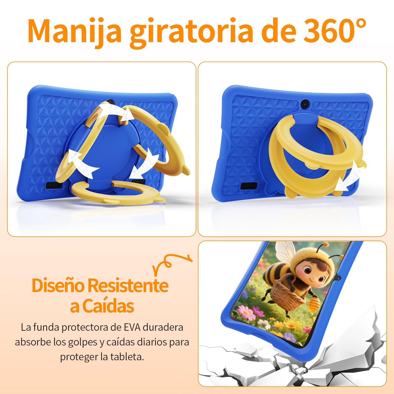 DigiLand Tableta para Niños de 10,1 Pulgadas, Android 15 con Funda Protectora, 6GB+32GB, Pantalla IPS 1280*800, Cámara Dual 2MP+5MP, 6000mAh, Tableta de Aprendizaje con Control Parental e iWawa (Azul)