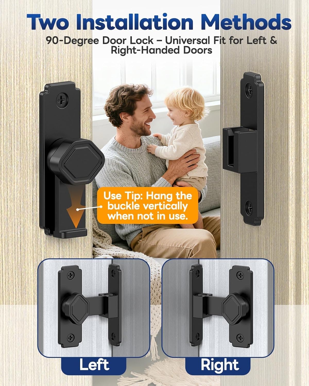 Pocket Door Lock, 90 Degree Flip Latch - Barn Door Lock and Latch for Bedroom Bathroom Garden Gate Cabinet Shed, Child Safety Privacy Hardware, Easy Install (Black-1 PC)