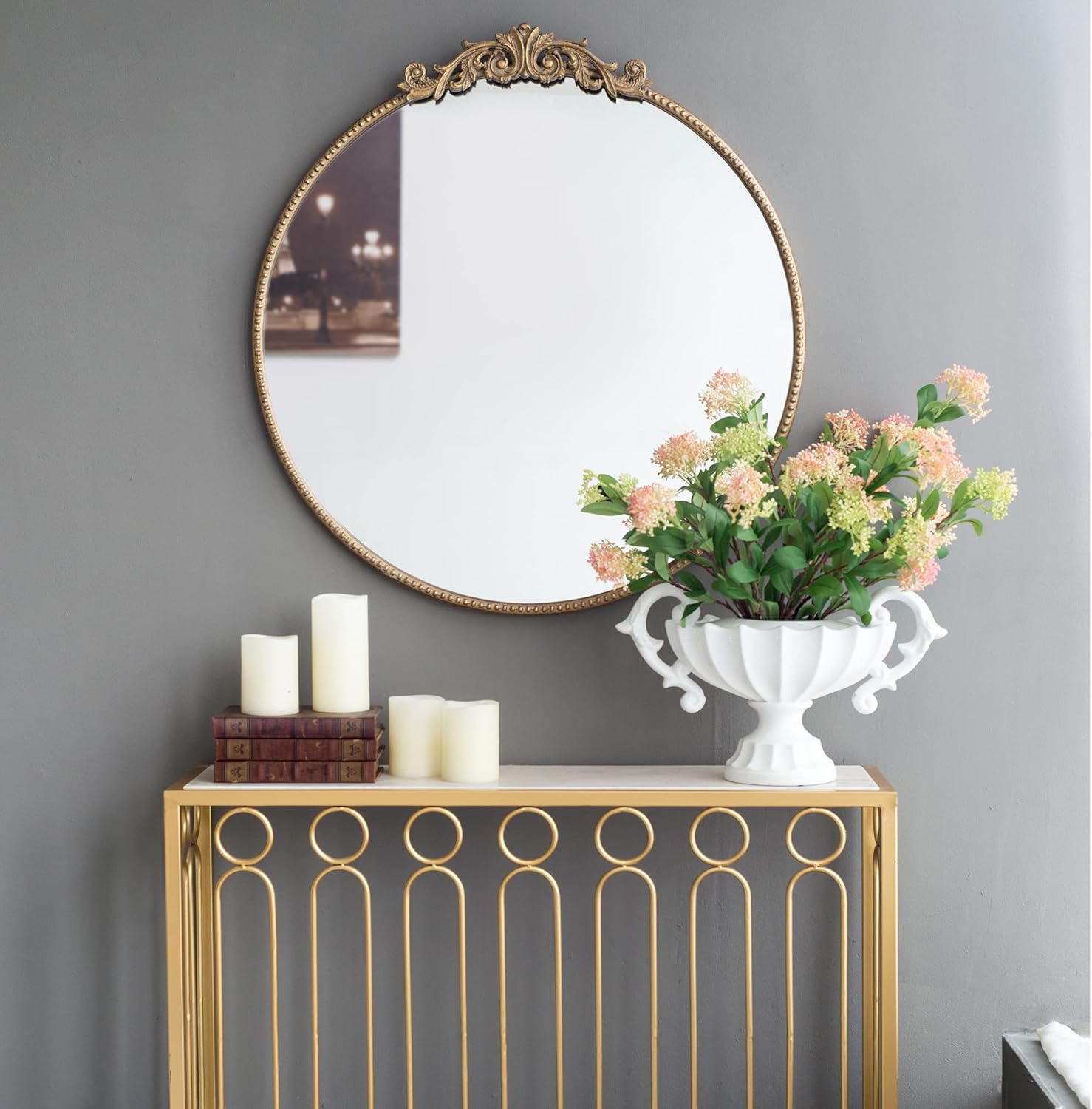 A&B Home Round Mirror, 30 inch Wall Mounted Mirrors with Circle Gold Metal Frame for Bathroom Bedroom Living Room Entryway (82189-GOLD-DS-amz)
