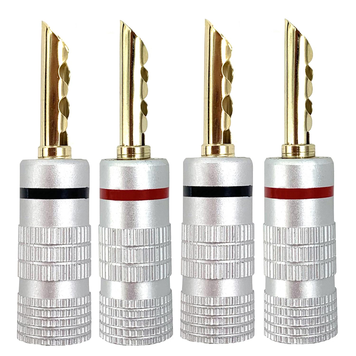 Wanty Speaker Banana Plugs, Gold Plated Zigzag Banana Plug 12 AWG - 18 AWG Gauge Size 4mm for Speaker Wire, Home Theater, Banana Wall Plate, A/V Receiver and Sound Systems, 2 Pairs/4 Pcs
