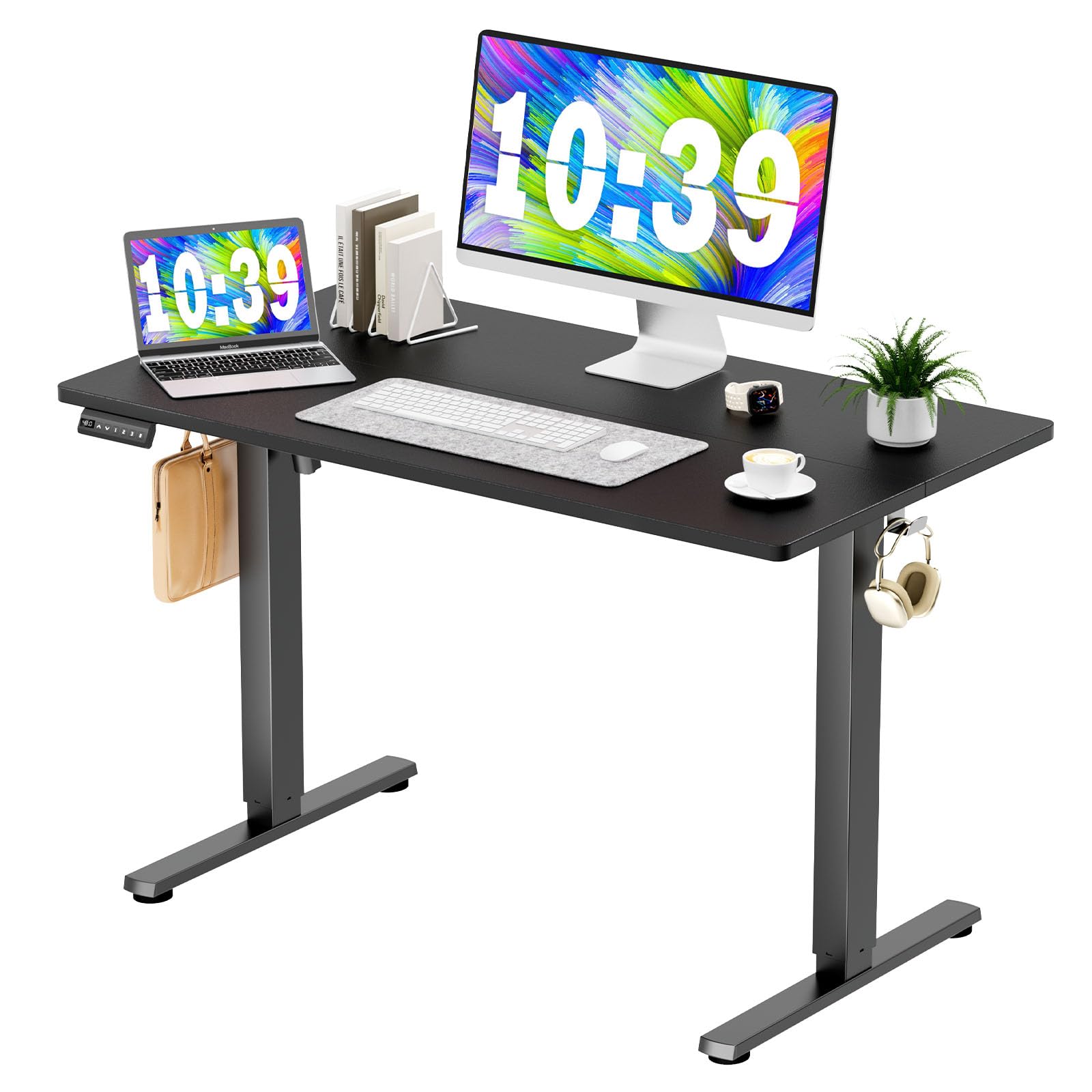 NEWBULIG Electric Standing Desk,Height Adjustable Table, Computer Workstation for Home Office Work,Ergonomic Tables with Memory Preset Controller and Lockable Wheels,48 x 24 Inch,Black