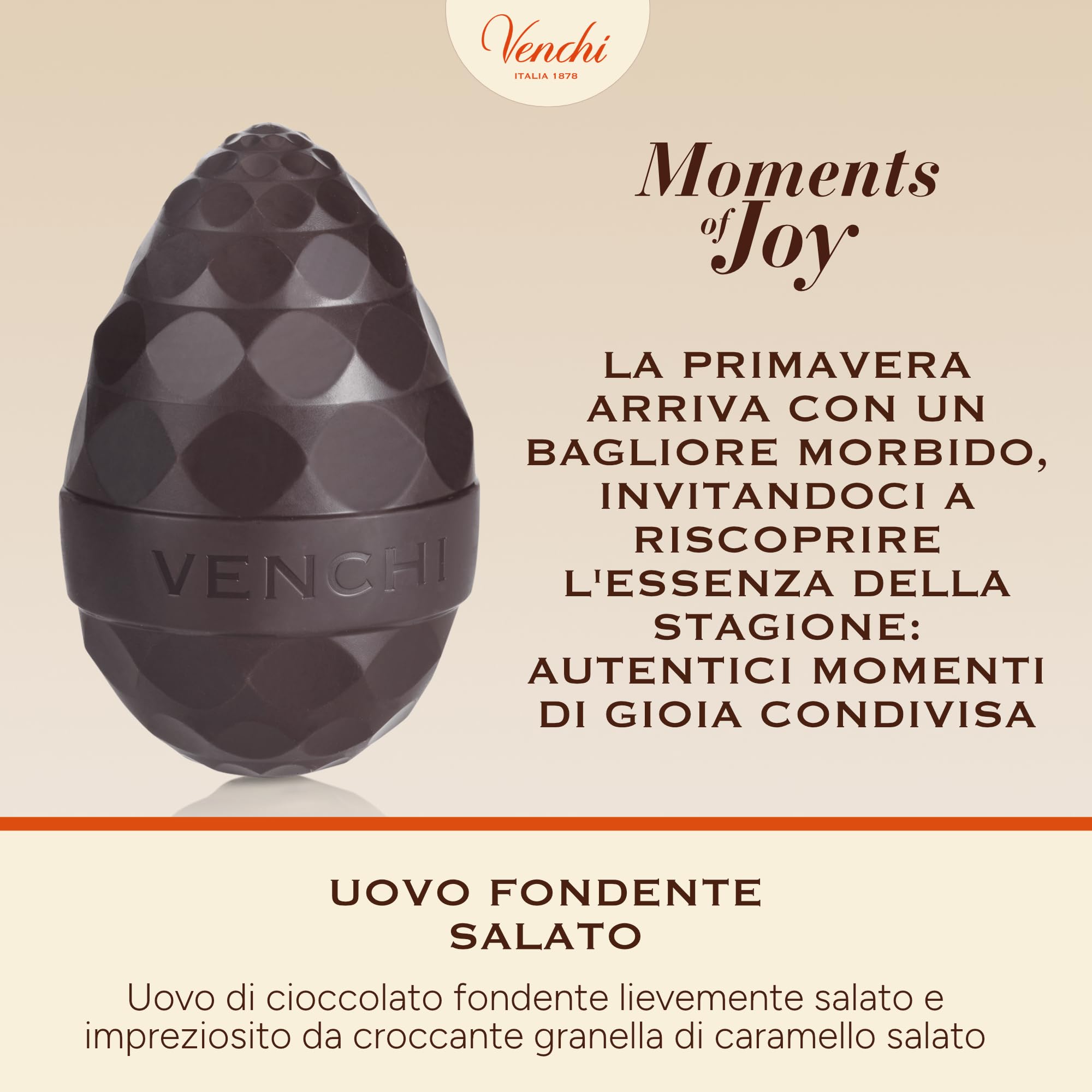 Venchi - Uovo di Cioccolato Fondente Salato, 150 Gr, Gusto Cioccolato Fondente con Granella di Caramello Salato, Senza Glutine, con Sorpresa, Collezione Pasqua Venchi, Idea Regalo