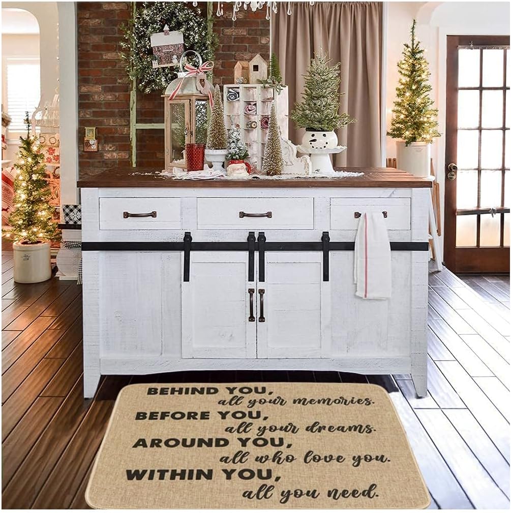 Welcome Mat for Front Door Rustic Farmhouse Door Mat Behind You All Your Memories Doormat Home Floor Mats Non Slip Rubber Entrance Rug for Indoor Outdoor 17" x 28"