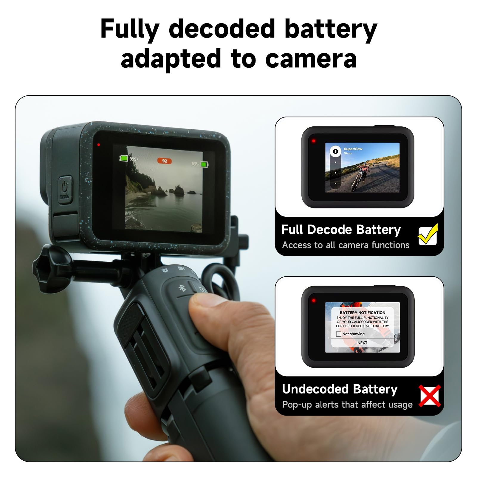 2000mAh Hero 12 Batería con Cargador para Hero 12/11/10/9 Black - Cargador de 3 Canales con Pantalla LCD, Ranura para Tarjeta TF, Apta para Baja Temperatura (3*Batería +1* Cargador)