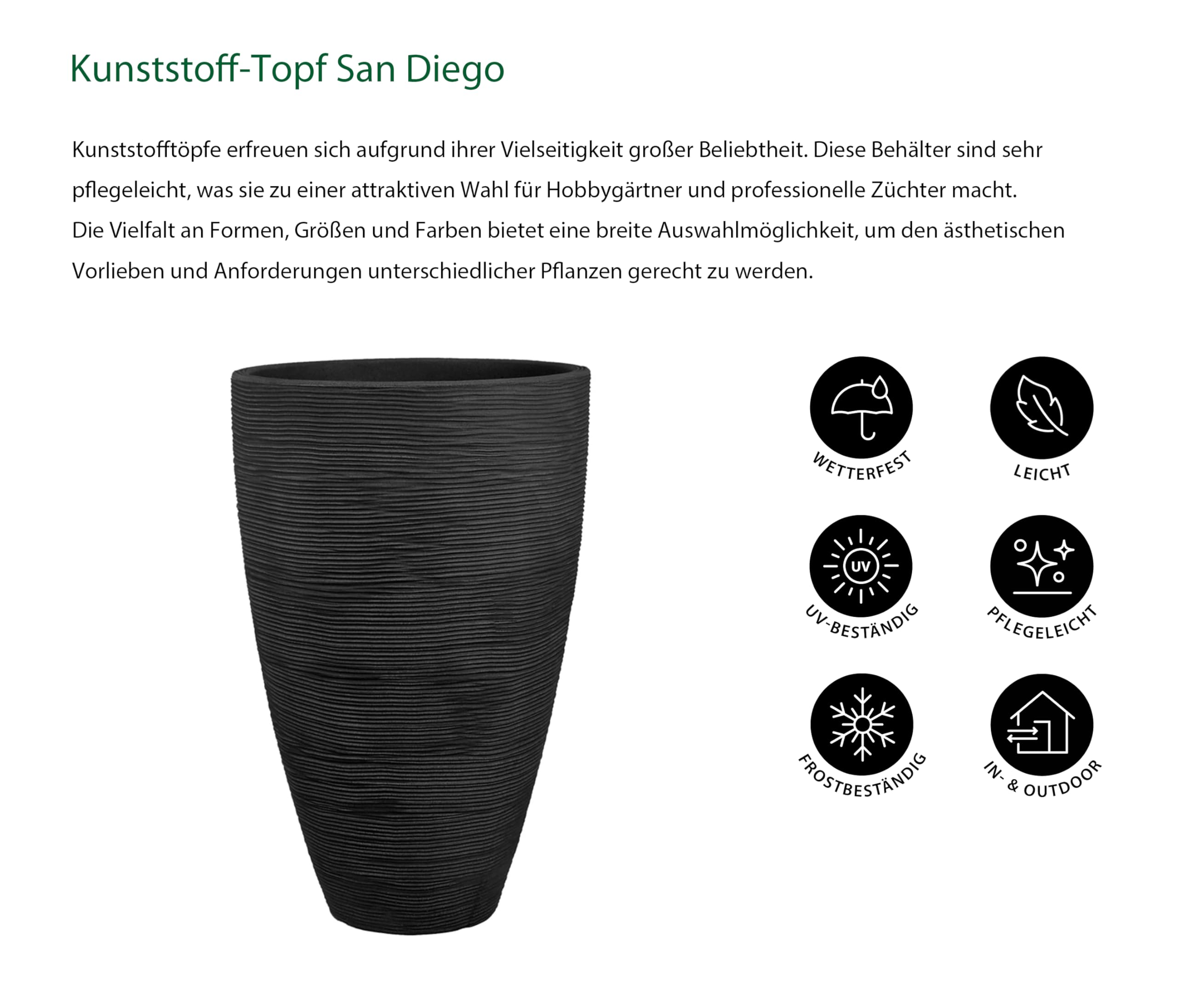 Dehner Vase Vino en Plastique - 40 cm x 60 cm (Diamètre x Hauteur) - Anthracite