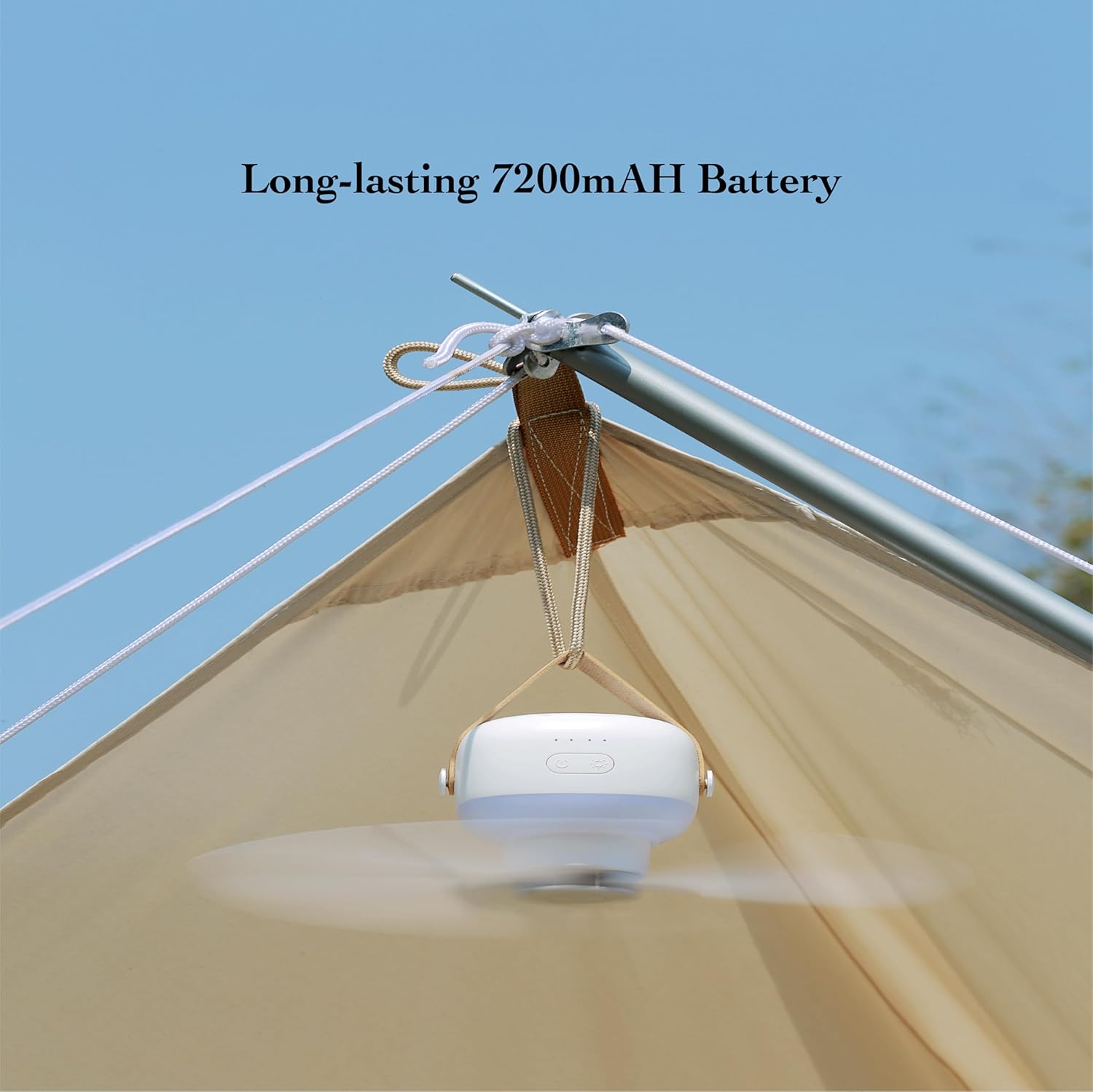 Keepadoo 7200mAH portable rechargable fan for camping, battery powered fan with light, mini fan for Home and Outdoor (White)