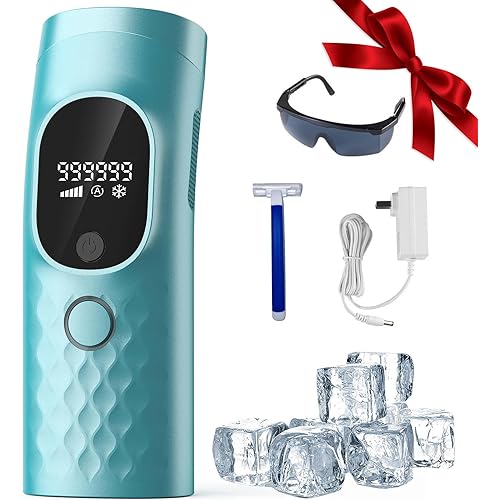 Laser Hair Removal for Women and Men - Permanent Painless Ice Cooling IPL Device Remover Machine with Shaver, Goggles, 999,999 Flashes for Body and Face, Corded