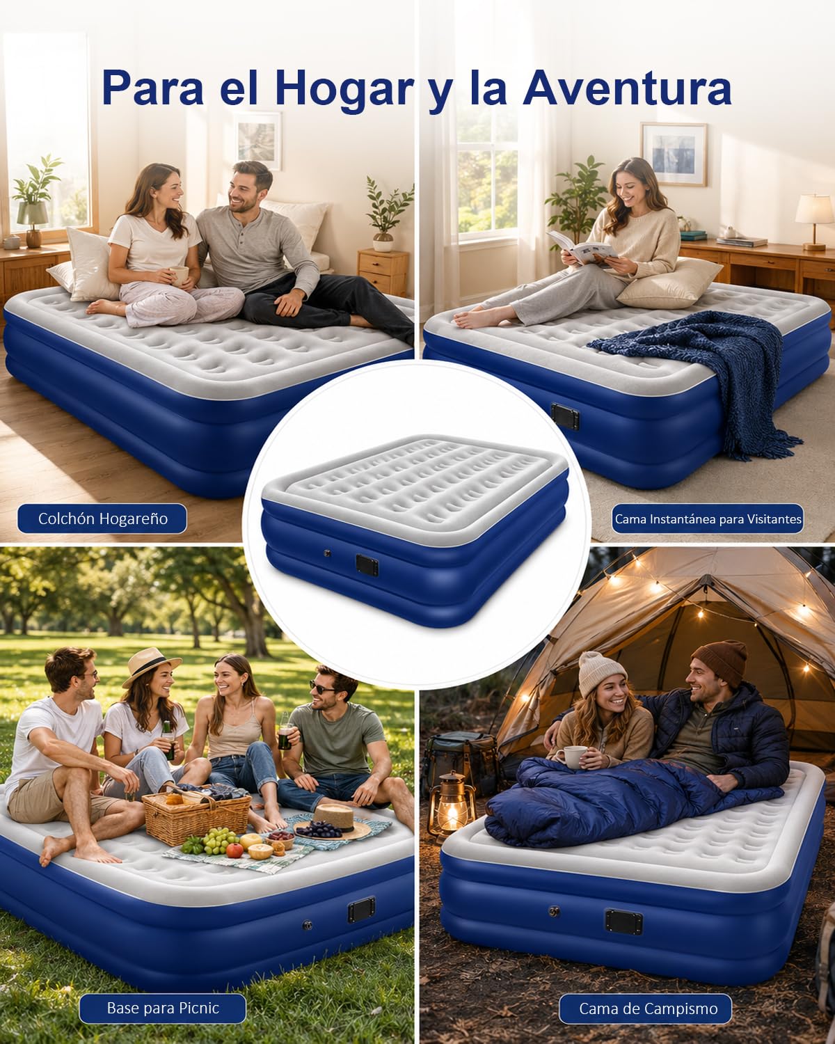 Spopal Colchón Hinchable, [200x152x40cm] Grande Colchón Inflable Equipado con Bomba Autoinflable Eléctrica, Máx 450KG, Doble Camas Hinchables para Uso doméstico y de Invitados y Camping