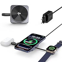 Caricatore Wireless per iPhone con Mag-Safe,Qi2 Certificazione 3 in 1 Stazione di Ricarica per Pieghevole Inductive Wireless Charger, per Apple Watch 10, 9, 8, 7, iPhone 17, 16, 15, 14, 13, 12, AirPods Pro