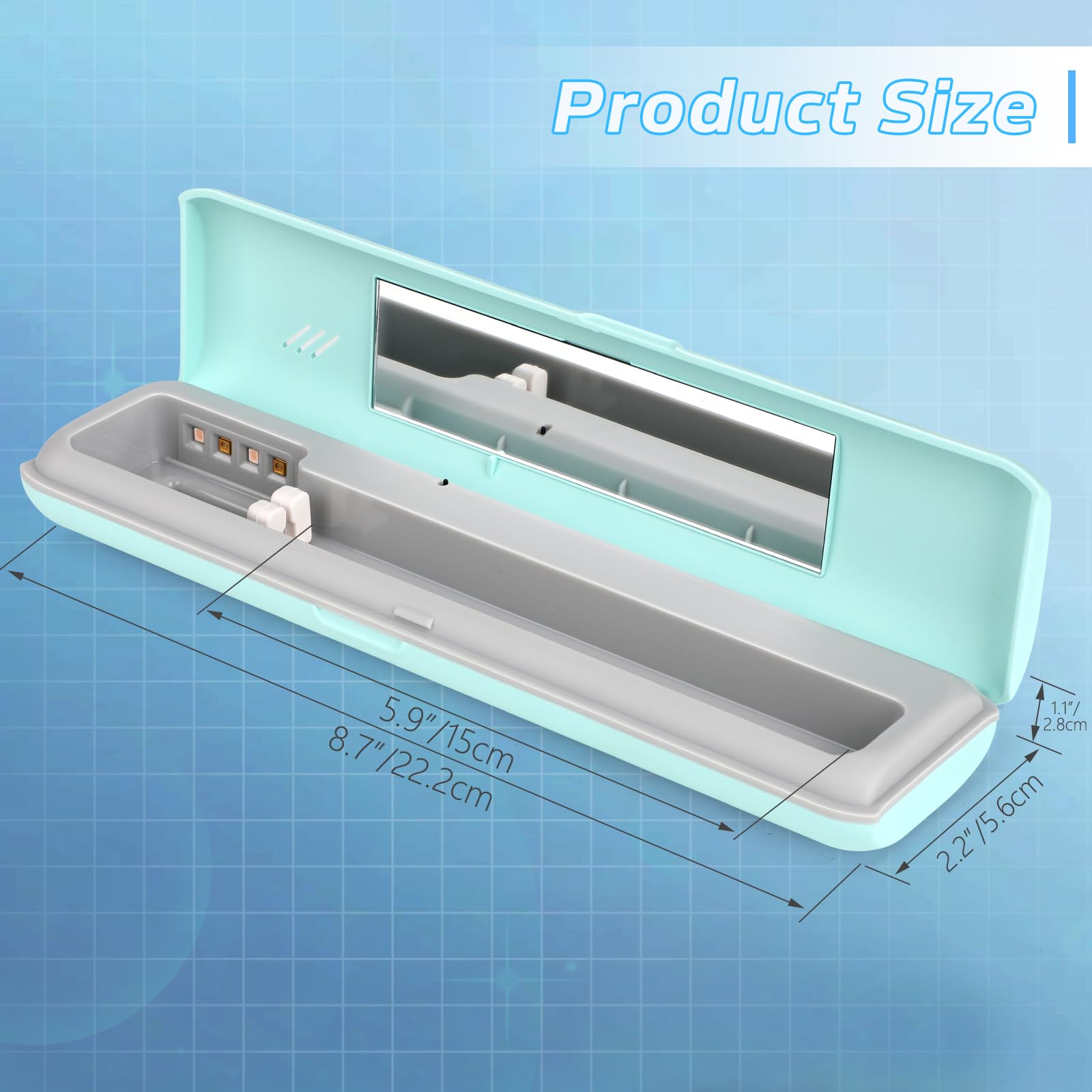 YourMate Estuche esterilizador de cepillo de dientes UVC, estuche desinfectante de viaje para Houshold y Traving Power por batería AAA o USB-C azul