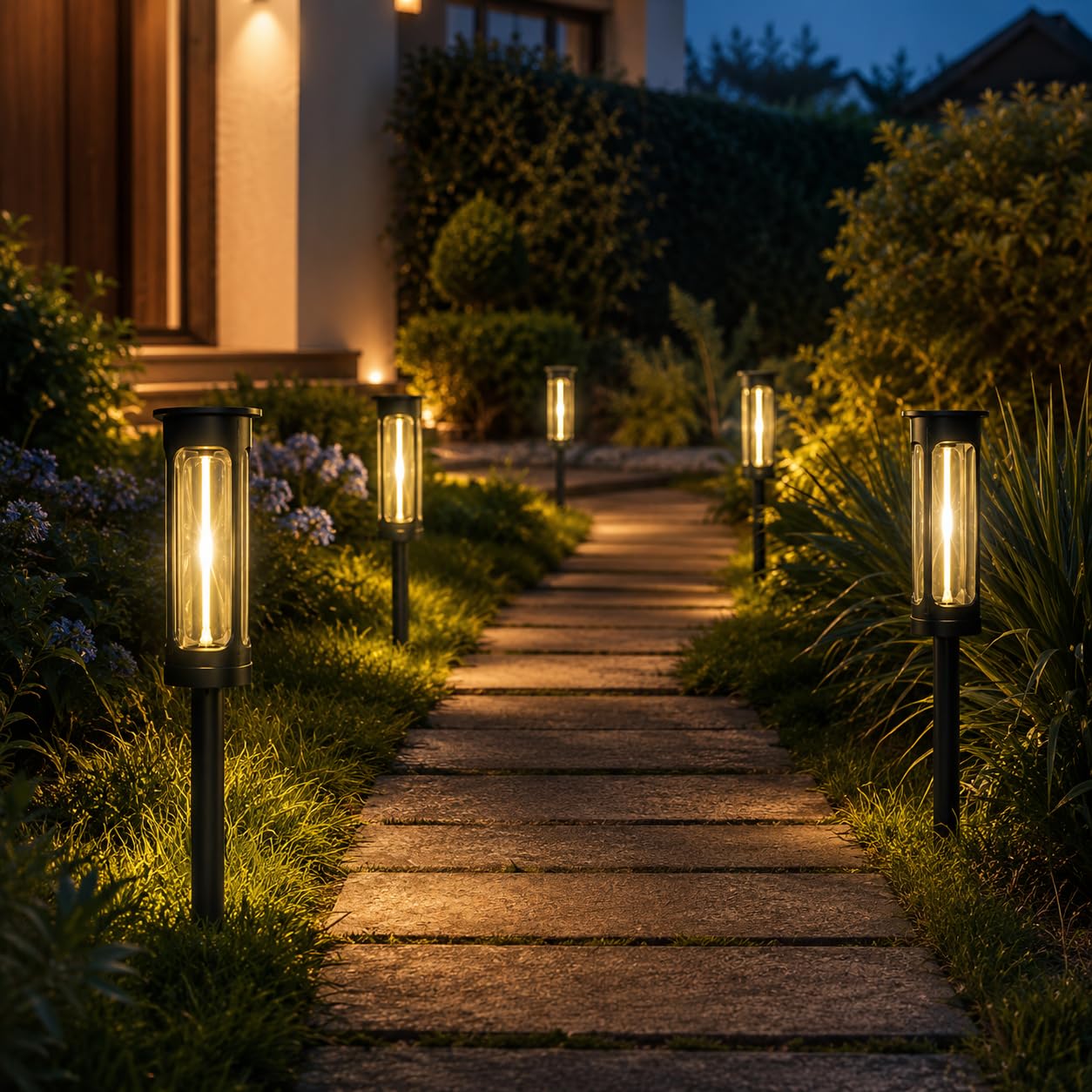 AGOTD Solar Garden Lights, 4 Pack Bright Outdoor Solar Lights with Warm White LED, Waterproof Solar Lawn Lights for Garden, Patio, Yard, Decorative Gifts