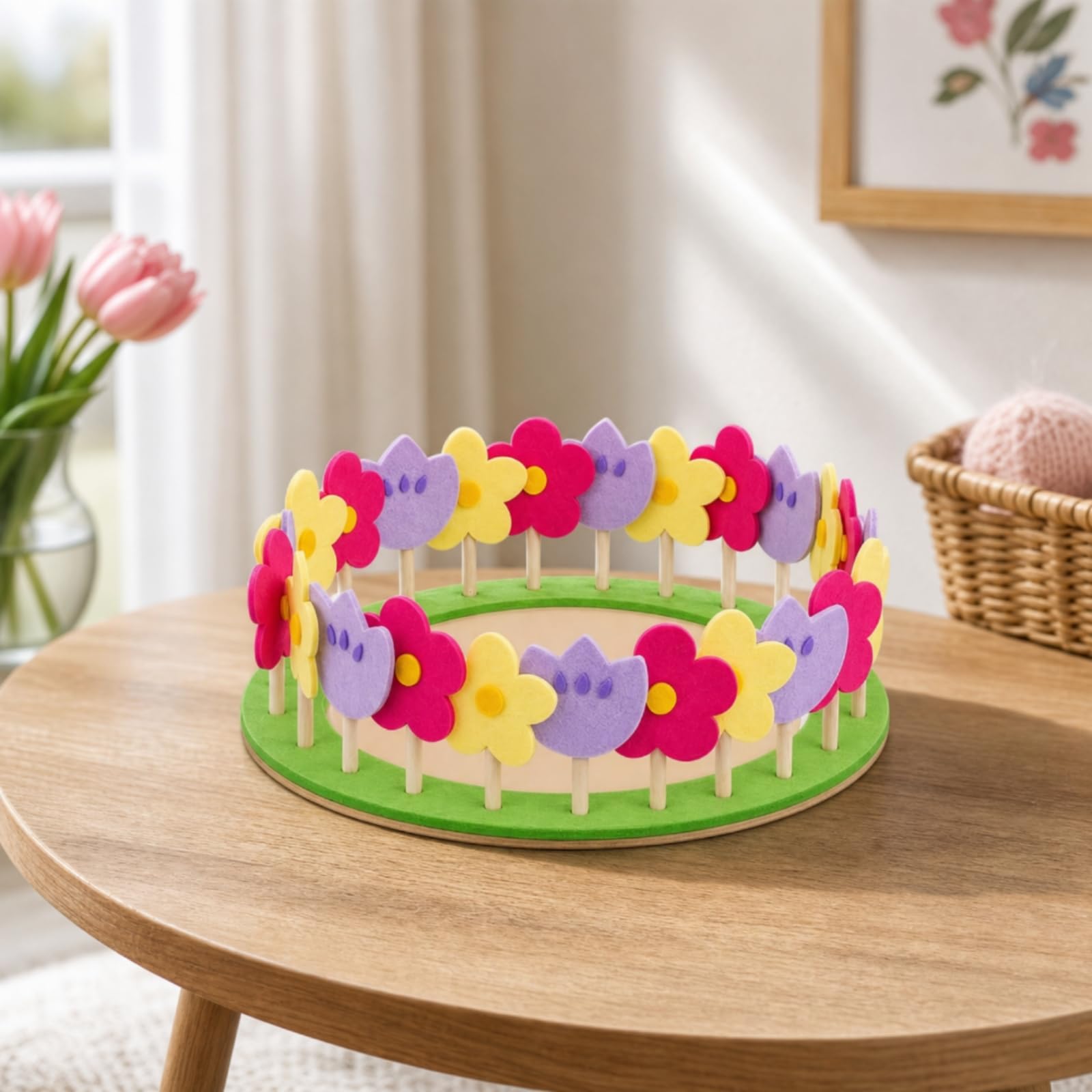 Gioco Prescolare con Fiori in Feltro Creativo Gioco con Tavola Forata e Fiori Compatto Giocattolo Educativo per Sessioni Tranquille l Tavolo