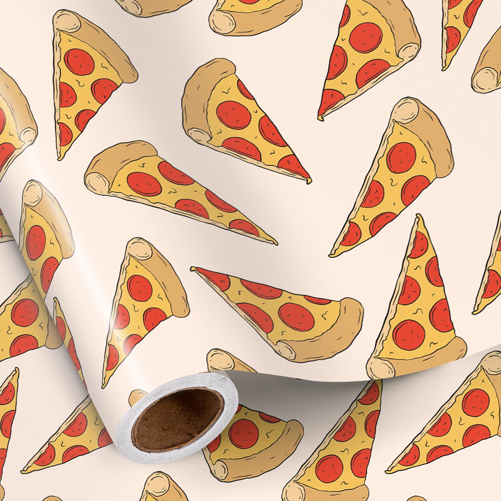 RUSPEPA Funny Pizza Wrapping Paper Roll for Teens Kids Food Lovers, Mini Roll, Delicious Pepperoni Slice Design Gift Wrap Paper for Birthday, Pizza