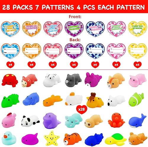 Miniatura 2 de Paquete de 28 regalos para el día de San Valentín para niños, mochi de San Valentín Squishy con caja de corazón, tarjetas de felicitación, juguetes
