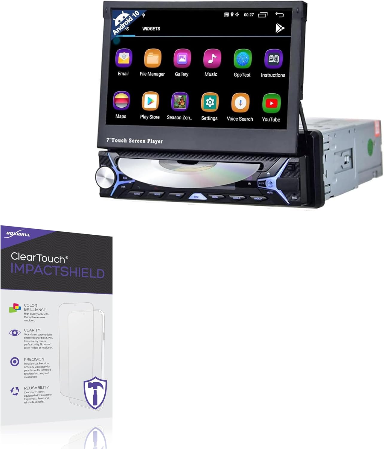 BoxWave Screen Protector Compatible With Unitopsci Single Din Android 10.0 Car Stereo (7 in) - ClearTouch ImpactShield (2-Pack), Impenetrable Screen Protector Flexible Film