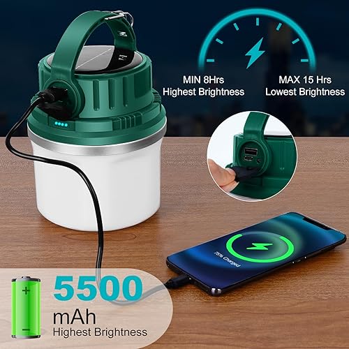 Miniatura 3 de Faroles de campamento de energía solar recargable por USB, mini linterna de luz portátil para emergencias, 5500 mAh batería recargable de gran