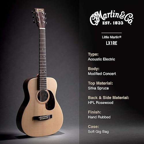 Miniatura 5 de Little Martin LX1RE - Guitarra acústica-eléctrica con estuche, diseño de abeto Sitka y palo de rosa HPL, trastes modificados de 0 a 14, forma de