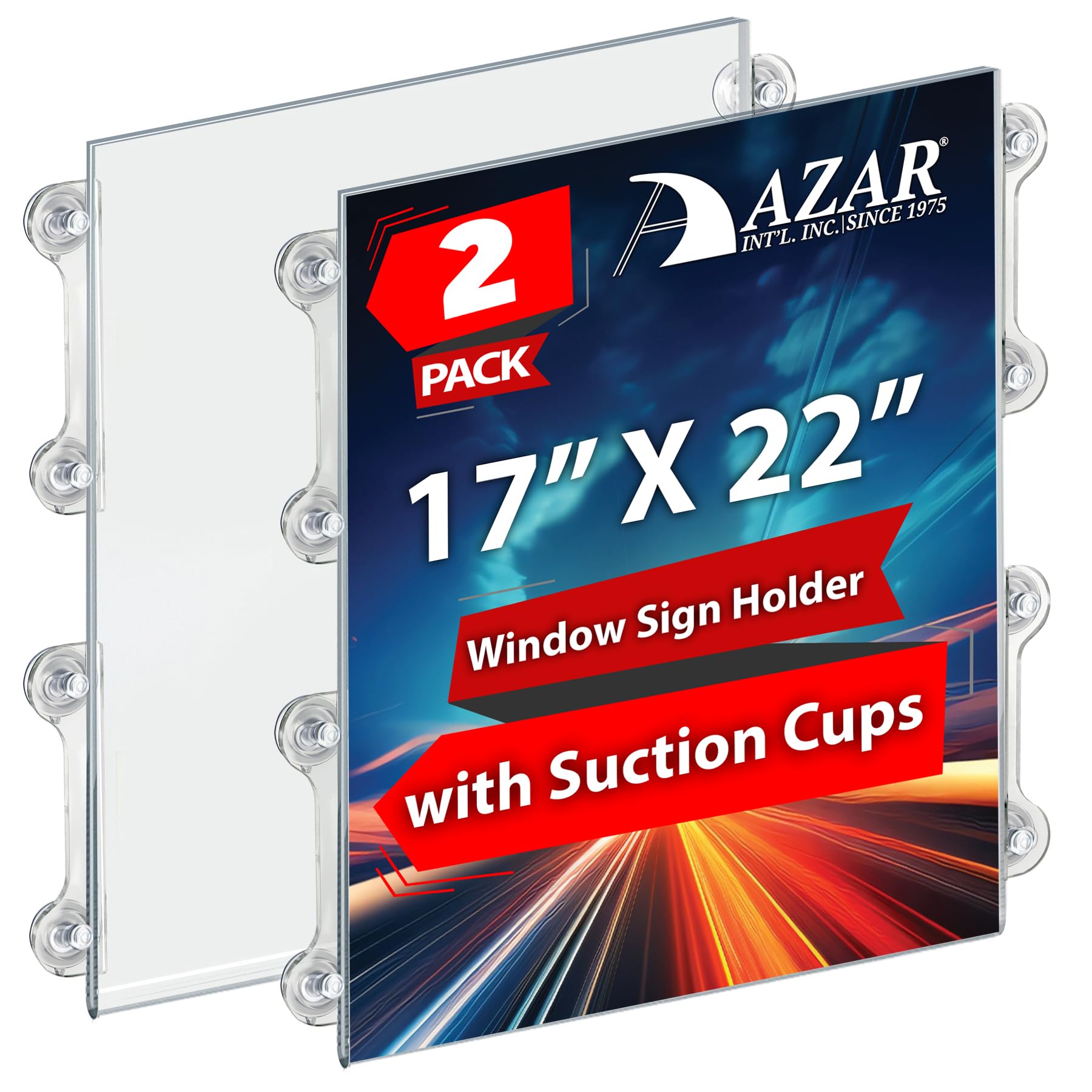 Azar Displays 106628-2pack 17" W by 22" H Acrylic Sign Holder with Suction Cups (Pack of 2) โ image 1