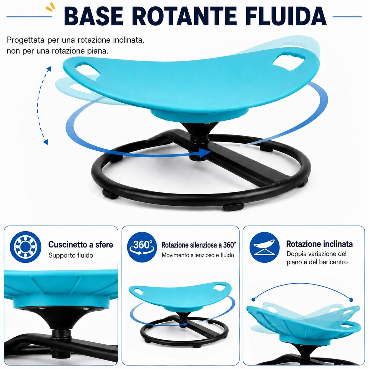 TopHomer Sedia per bambini con funzione di equilibrio, girevole a 360°, sensoriale, per autismo e ADHD, sollievo dalla cinetosi, con maniglie di sicurezza e base stabile, sedia per attività per