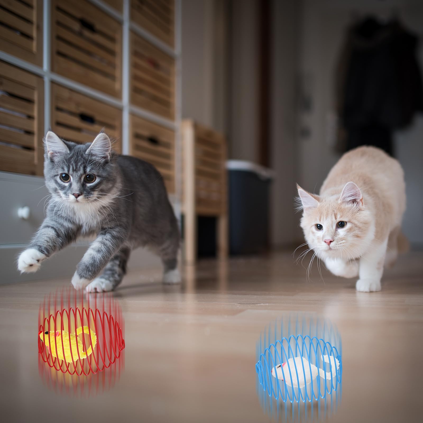 Brinquedo Para Gatos Jecery - 5 Bolas Com Mola Elástica E Ratinhos - Cores Divertidas