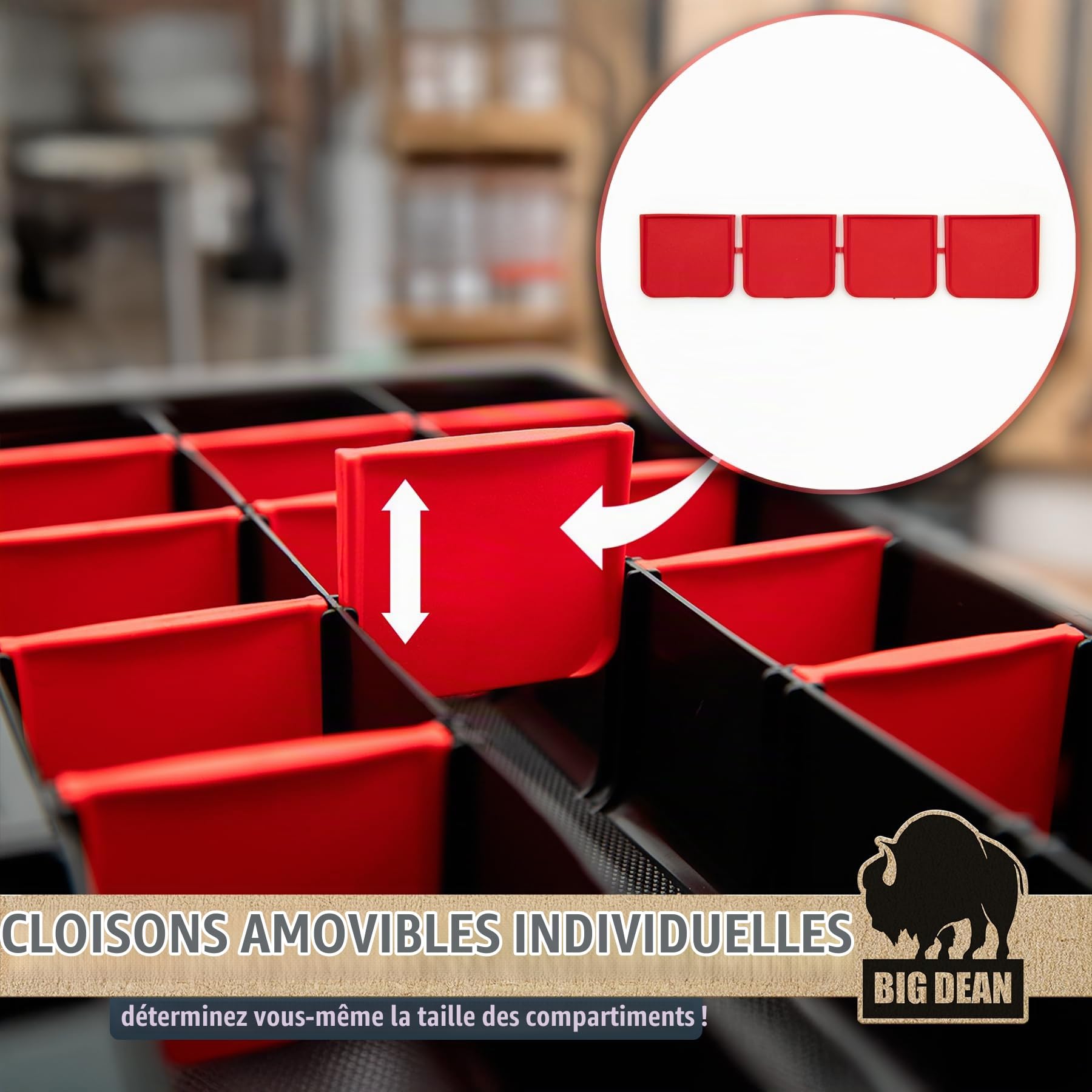 BigDean Lot de 10 boîtes de rangement XL avec division flexible, fabriquées en Europe