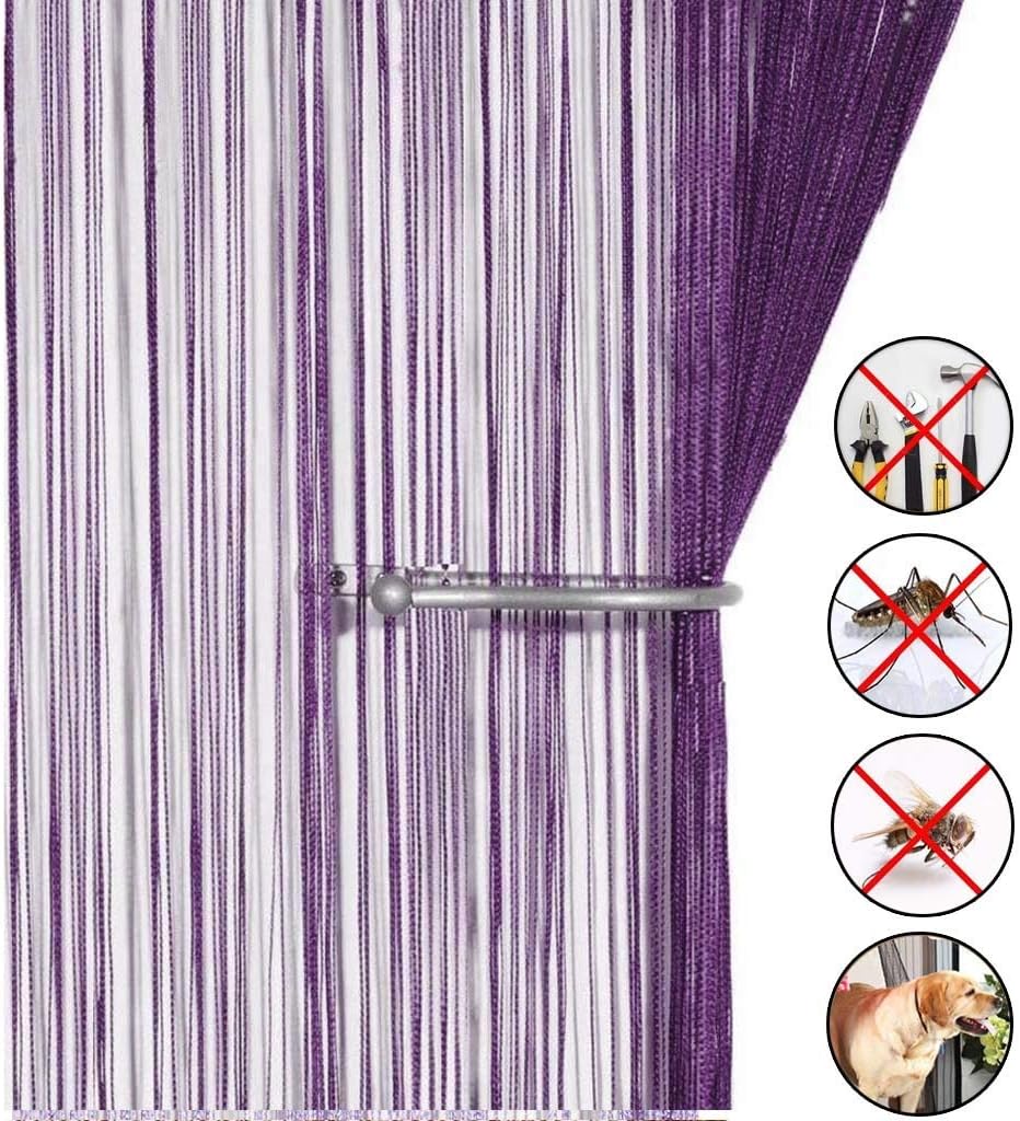 AIZESI Retro PlainTassel Door Curtain Fly Insect Bug Screen String For Doorways Divider or Window Curtain Panel 90x200cm, Fly Screen Panel