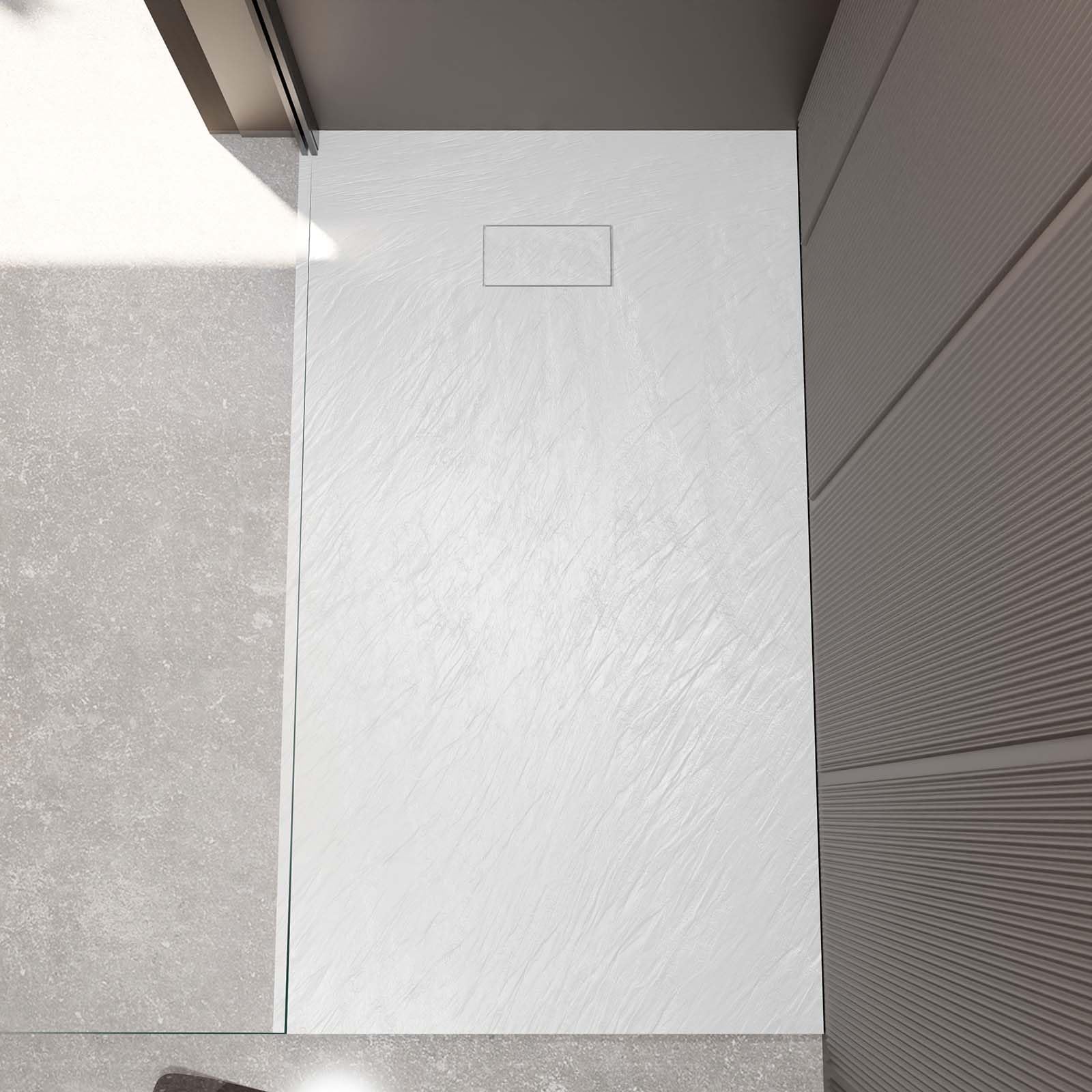 Receveur de douche 80x140x2.6 cm en SMC Finition Ardoise - Blanc Mat - ROCK 2 WHITE