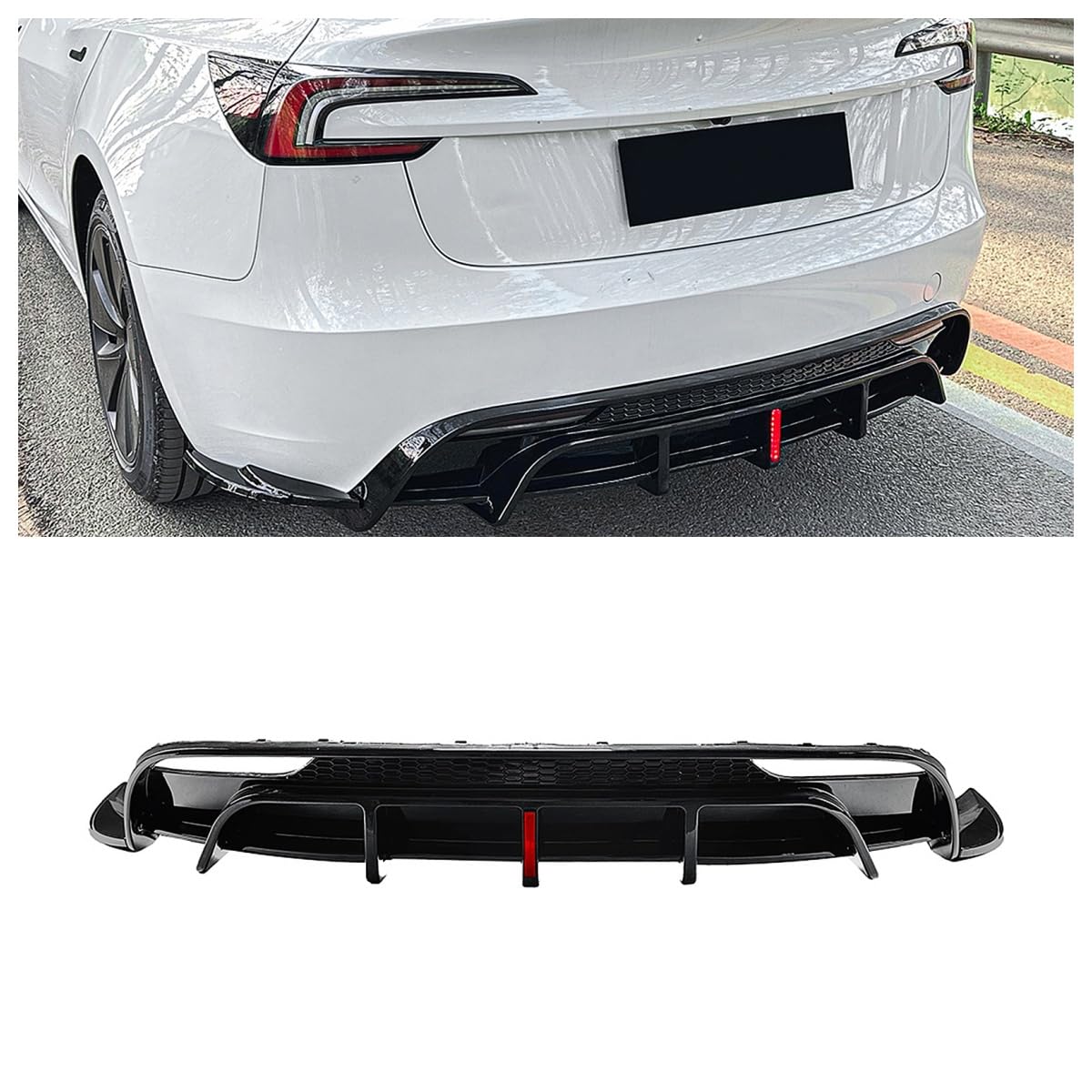 Amazon | リアバンパーディフューザーリップ W/ライト Tesla Model 3