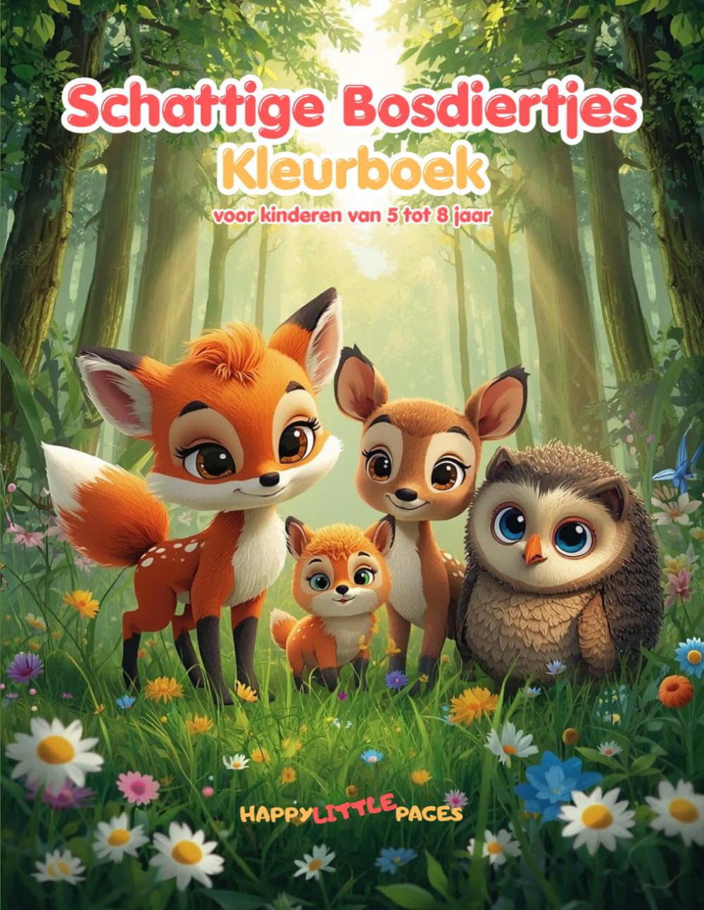 Schattige Bosdiertjes – Kleurboek: 45 schattige kleurplaten in kawaii-stijl voor kinderen van 5 tot 8 jaar (Happy Little Pages)