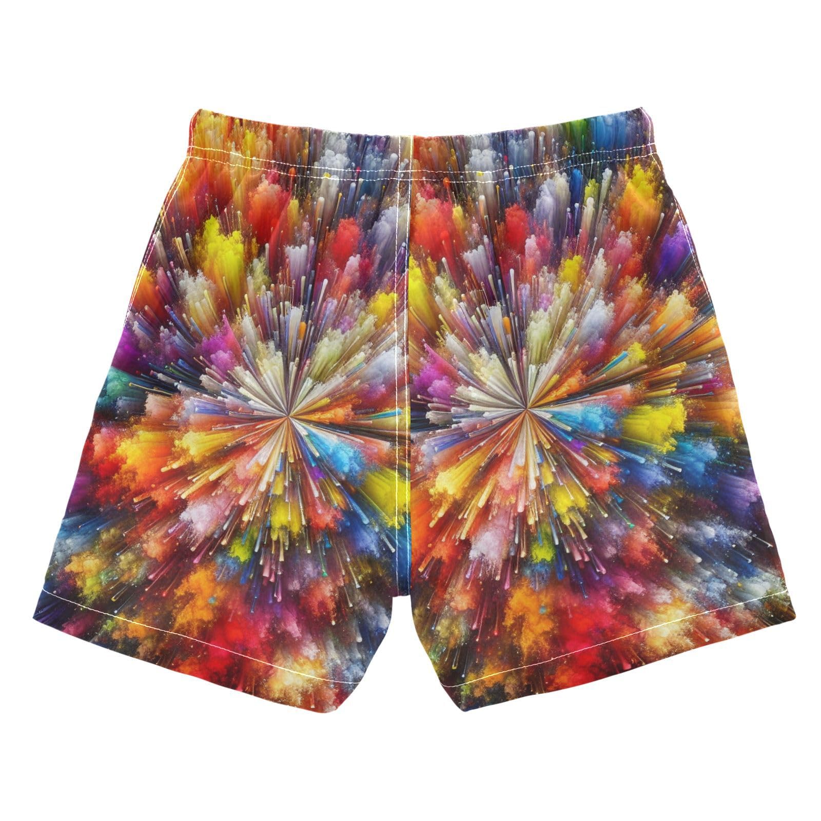 FLildon Coloful Fireworks Explosion Little Boys Swim Trunks with Mesh Lining Quick Dry Beach Board Shorts, 3T