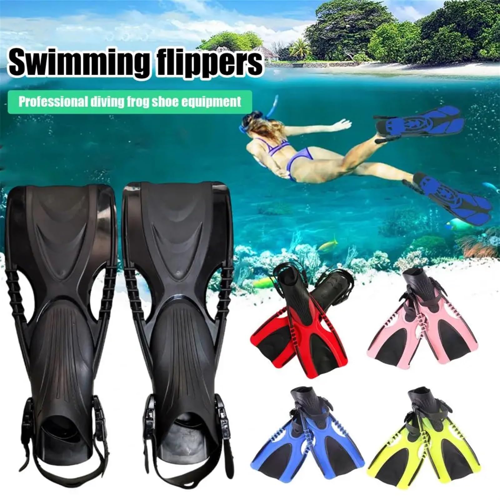Aletas Buceo 1 par de Aletas de natación for Buceo y esnórquel, Hebillas Ajustables, talón Abierto, tamaño de Viaje, Aletas de natación Cortas y Flexibles Aletas De Buceo(Yellow,Short)