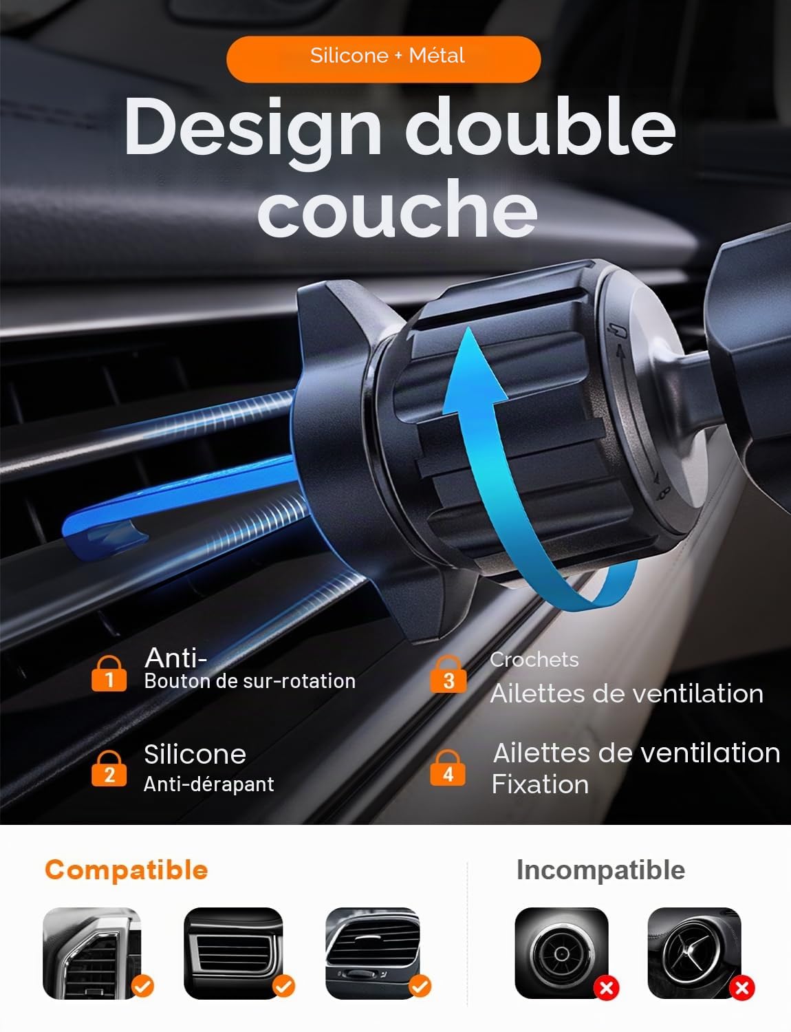 LISEN 15W Pro Support Téléphone Voiture Magsafe Induction Chargeur -[24X N52 Aimants] Support Telephone Voiture Magnetique, 360°Rotation Porte Telephone Voiture Aimanté pour iPhone 17 Pro Max 16-12