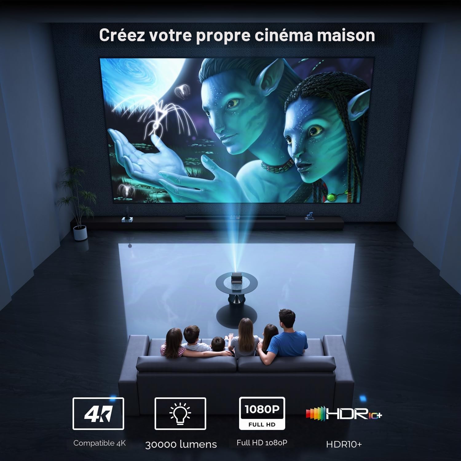 Vidéoprojecteur 30 000 lumens 【Dolby Audio】 Vidéoprojecteur AMEELA 1080P avec WiFi et Bluetooth, Mise au Point Automatique/Correction trapézoïdale 100 000 + Applications