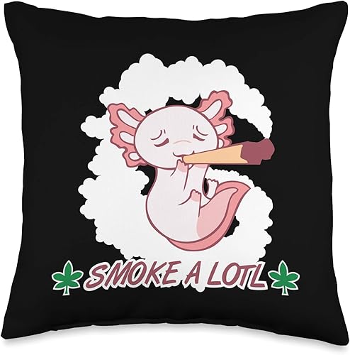 BCC Weed Smoking Shirts Marihuana Stoner Regalos Weed Smoking Rasta Axolotl Marihuana Cannabis CBD THC Stoner Throw Pillow 16x16, Multicolor
