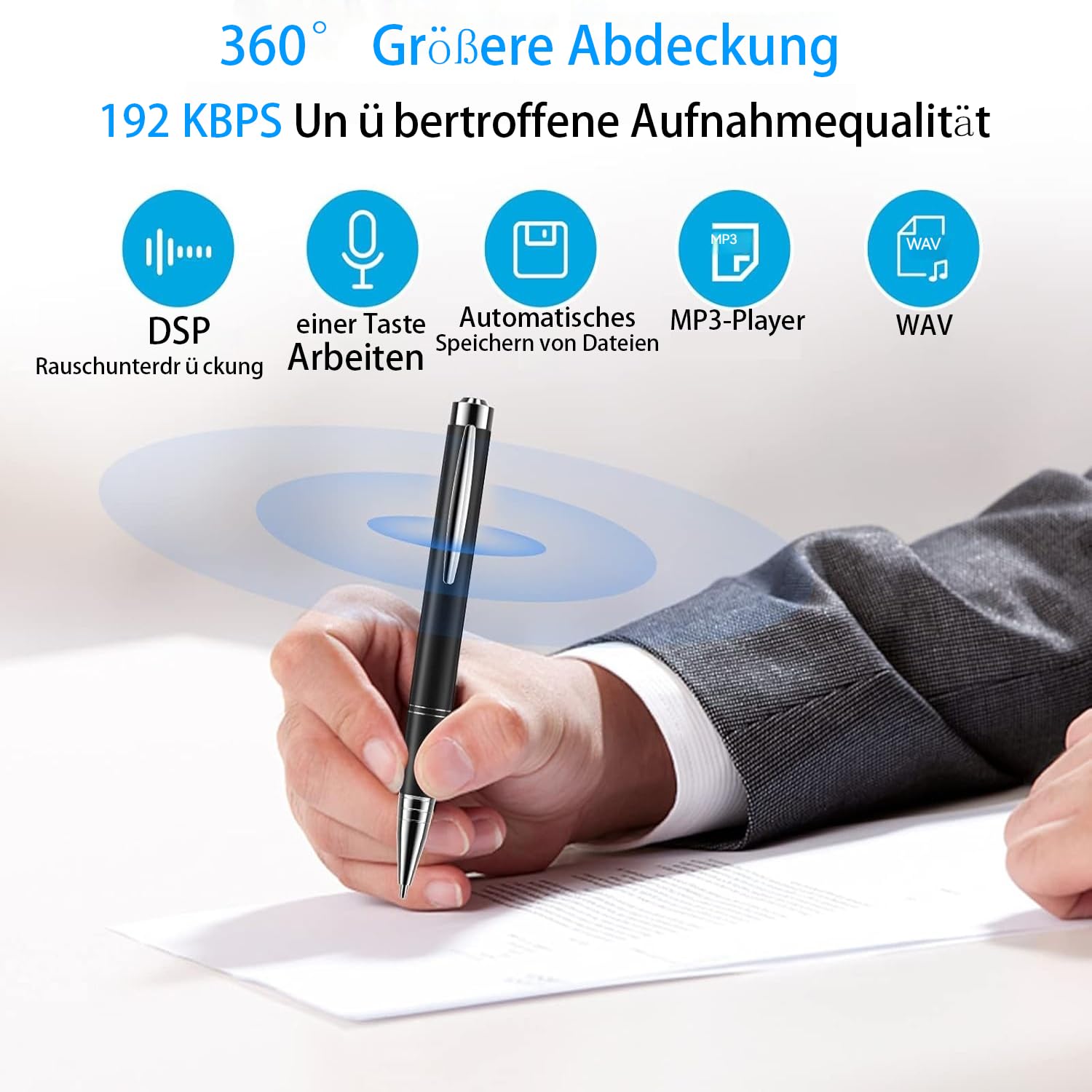 JUSTSTONE Digital Voice Recorder 100 GB, 1600 Stunden Aufnahmekapazität, 360° Surround-Aufnahme, One-Touch Aufnahme, Sprachaktivierung,AI Geräuschunterdrückung, Ideal für Klassenzimmer und Meetings