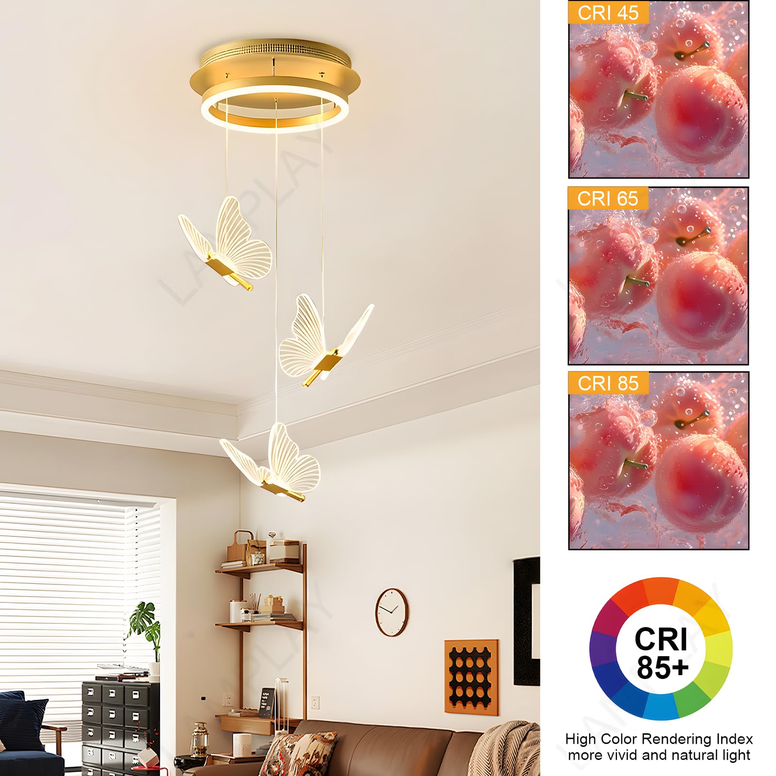 Lampadario Moderno A LED Dorato, Dimmerabile A 3 Luci A Forma Di Farfalla 3000K-6000K Con Telecomando, Lampada Da Soggiorno Regolabile In Altezza, Per Corridoio Sala Da Pranzo Scale Villa