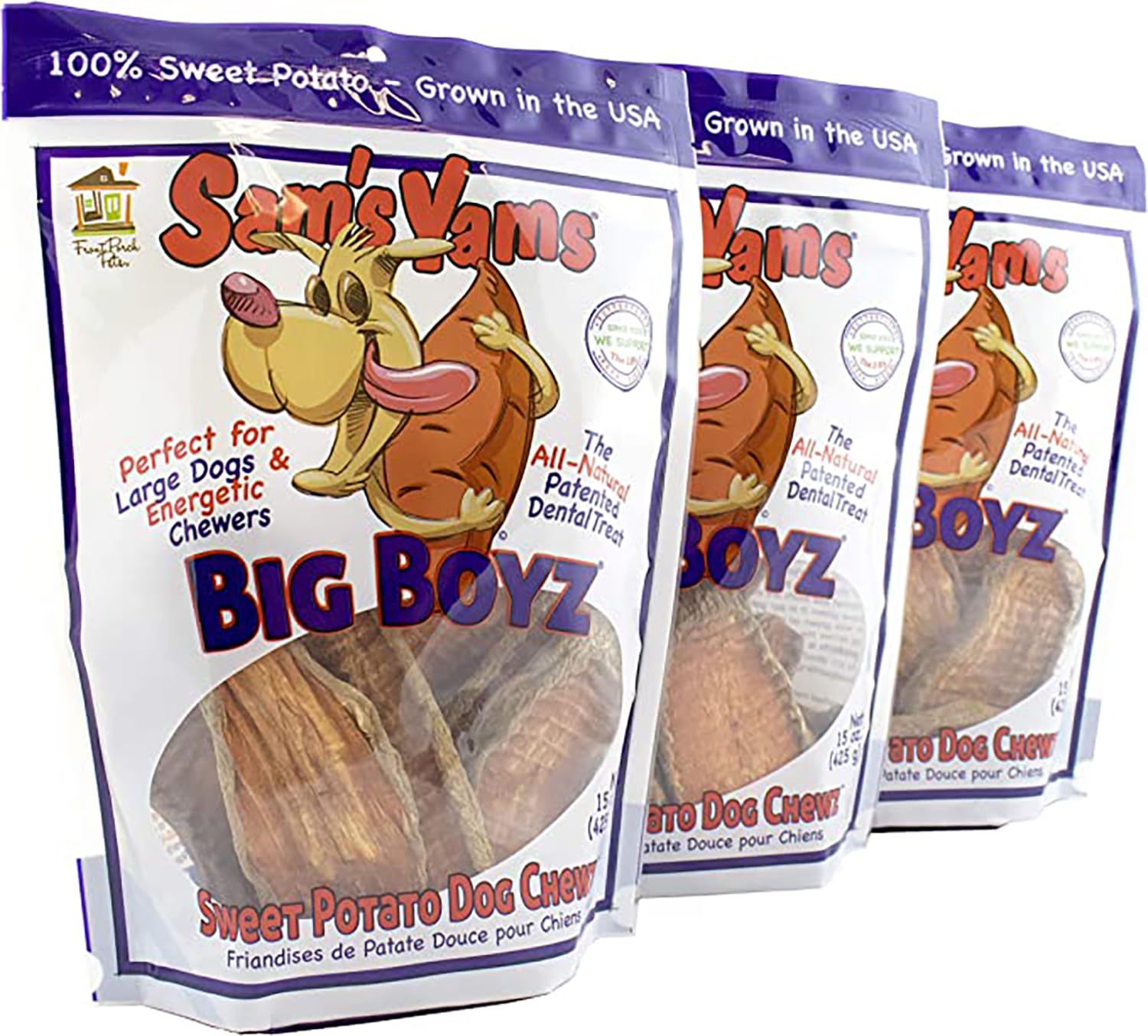 Sam's Yams Big Boyz Sweet Potato Dog Chews 15-ounce bags- Va
