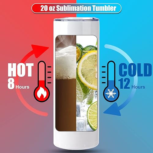 Miniatura 5 de Paquete de 1 vaso de sublimación de 20 onzas de acero inoxidable recto delgado para prensa de calor, taza en blanco con tapa, envoltura retráctil,