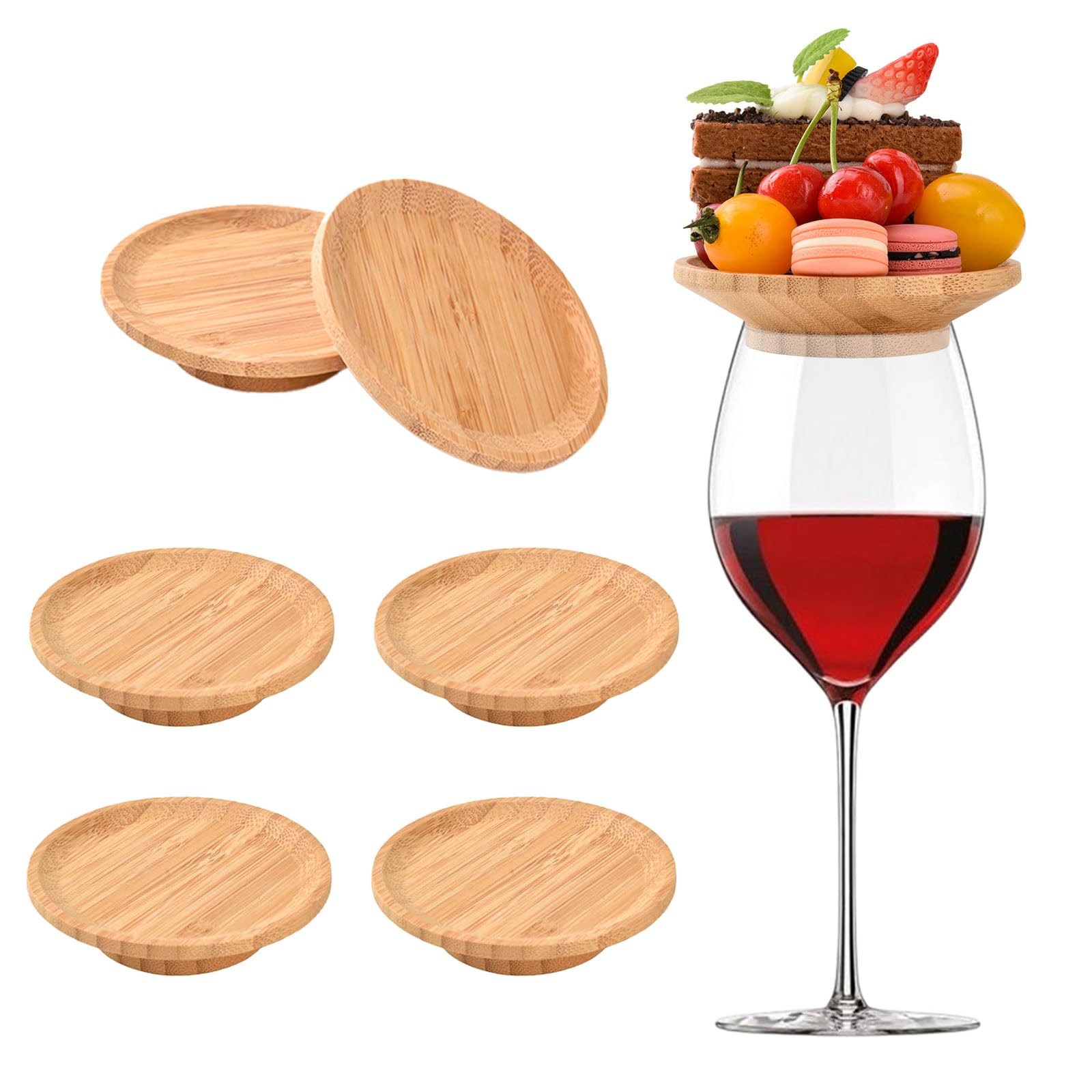 MGYHWJA 6 Pcs Wine Glass Charcuterie Topper, Bamboo Wine Glass Board Coasters, Appetizer Plates Desserts