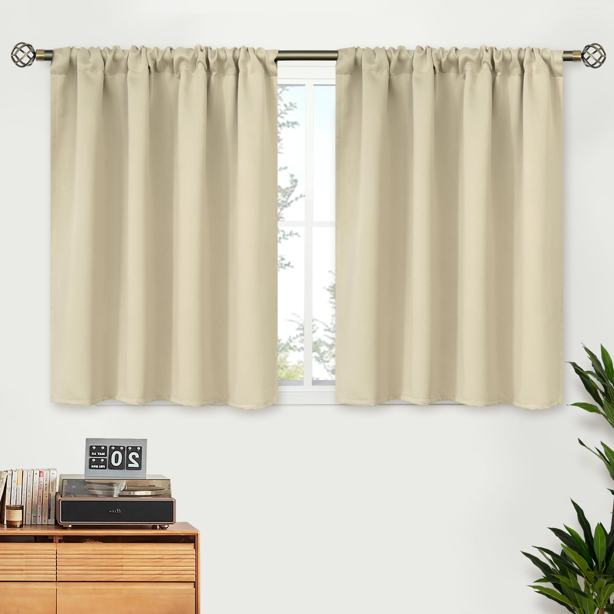 Cortinas Opacas Beige Para Cocina O Dormitorio, 2 Piezas Biscotti Beige | Meses Sin Interés