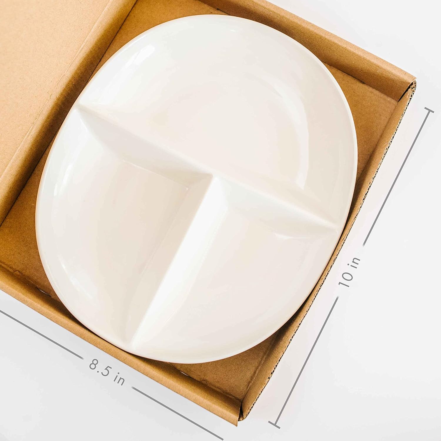 Portion Control Plate (4 Pack) for Healthy Eating & Bariatric Diet | Divided Porcelain Dinner Plates (4)