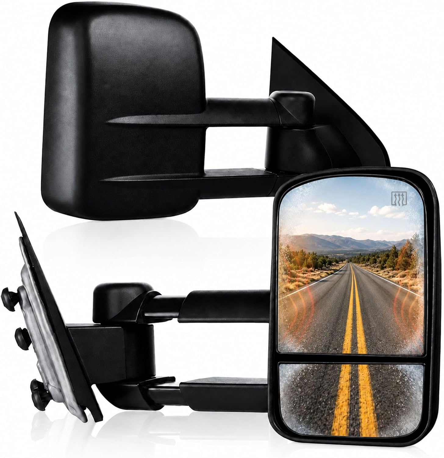 Towing Mirrors, Fit 2014-2018 Chevy Silverado GMC Sierra 1500, Fit 2015-2019 Silverado Sierra 2500 HD 3500 HD Power Adjusted Heated Glass Extended Tow Mirror Side Mirror Black