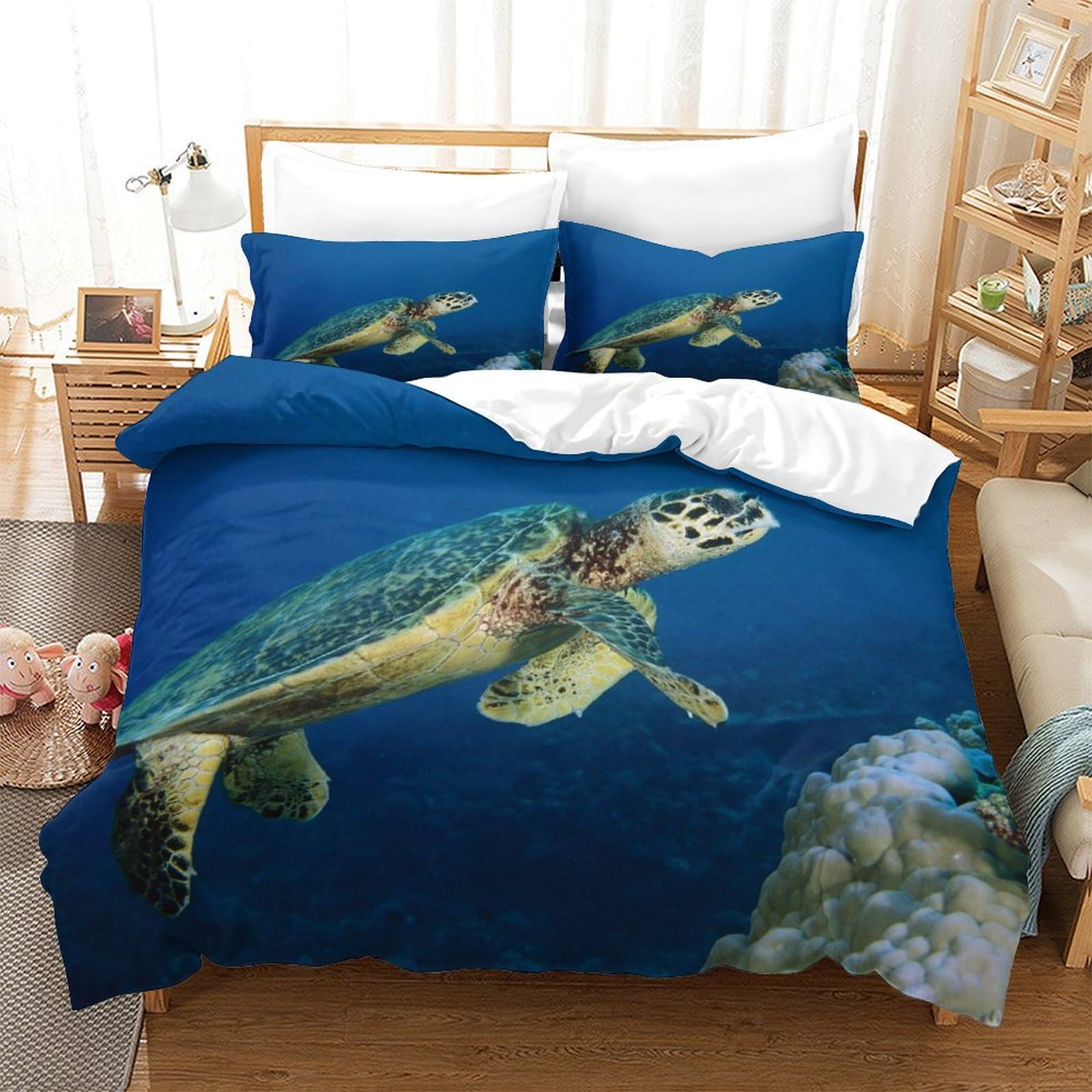 P1s9u7w5y Sea Turtle Ocean Style 3D Printed Turtle Duvet Cover Set 3Pcs Microfiber Sea Animal Bedding Set Double（200X200cm）
